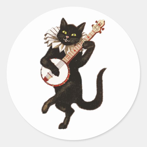 Cat Playing the Banjo Classic Round Sticker