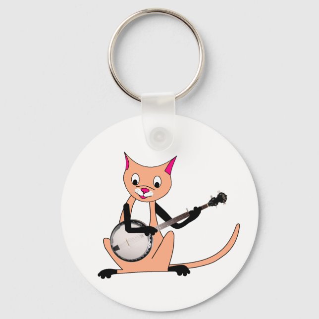 Cat Playing the Banjo Keychain (Front)