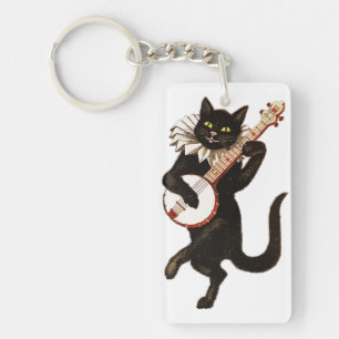 Cat Playing the Banjo Keychain
