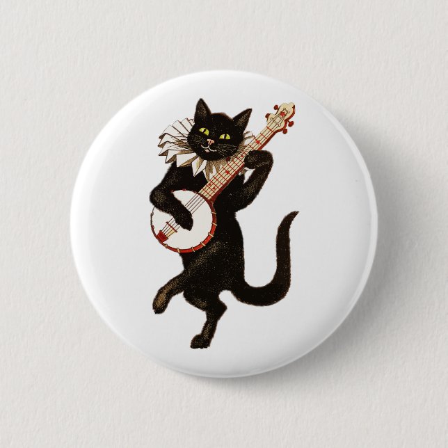 Cat Playing the Banjo Pinback Button (Front)