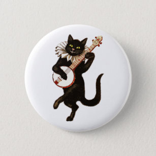 Cat Playing the Banjo Pinback Button