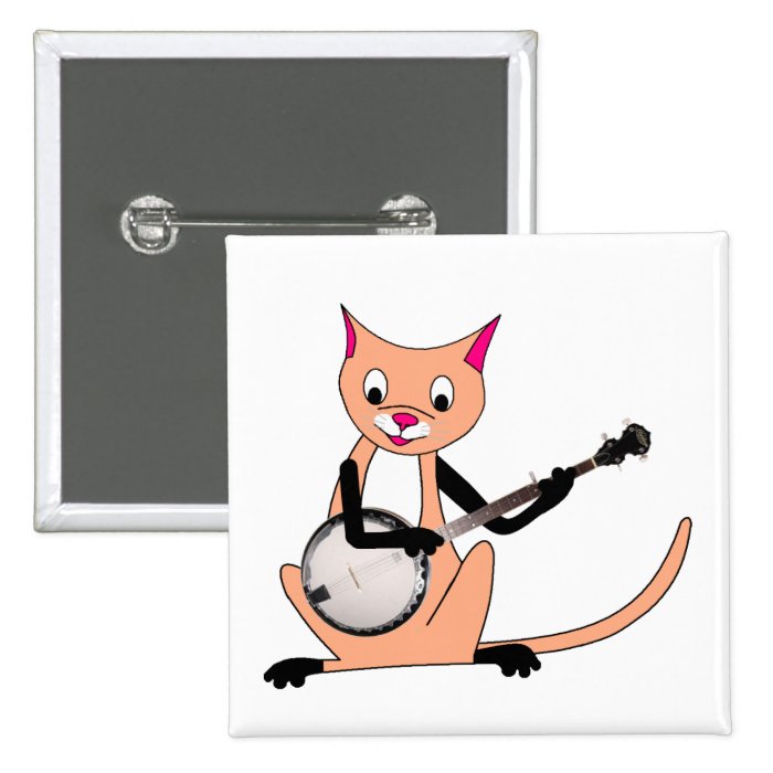 Cat Playing the Banjo Pinback Buttons