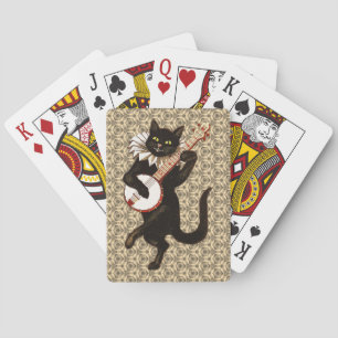 Cat Playing the Banjo Poker Cards