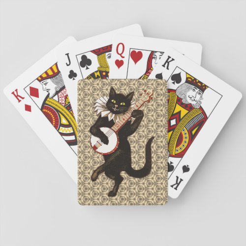 Cat Playing the Banjo Poker Cards