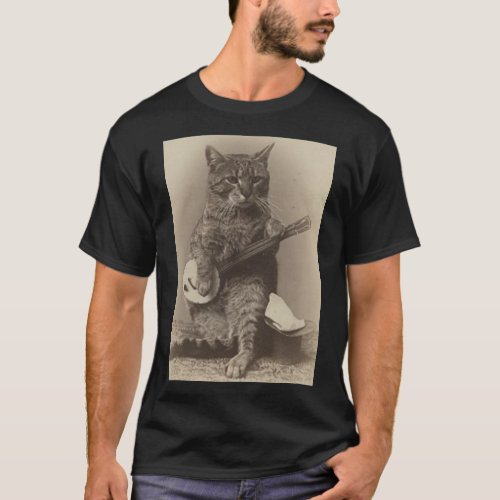 CAT Playing the BANJO VINTAGE t_shirts 
