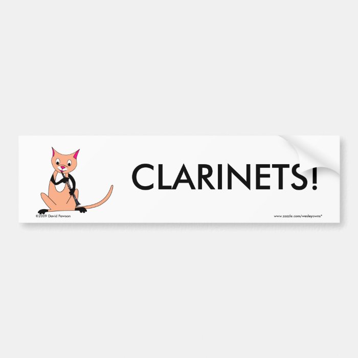 Cat Playing the Clarinet Bumper Stickers