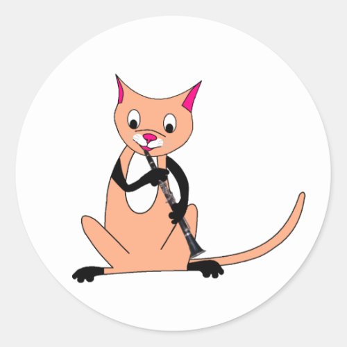 Cat Playing the Clarinet Classic Round Sticker