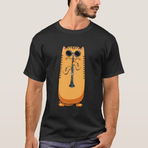 Cat Playing The Clarinet Hippy Hipster Kitty Fan T_Shirt