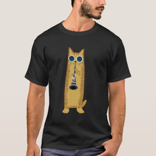 Cat Playing The Clarinet Hippy Hipster Kitty T_Shirt