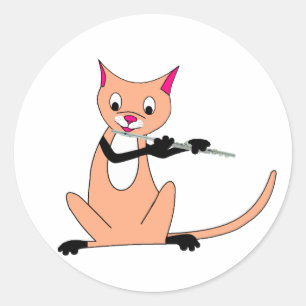 Cat Playing the Flute Classic Round Sticker