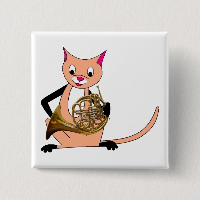 Cat Playing the French Horn Button (Front)