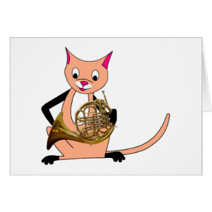 Cat Playing the French Horn Cards