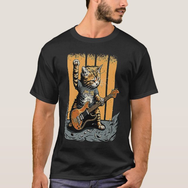 Cat Playing the Guitar Rock Kitty Cat Bass Player  T-Shirt (Front)