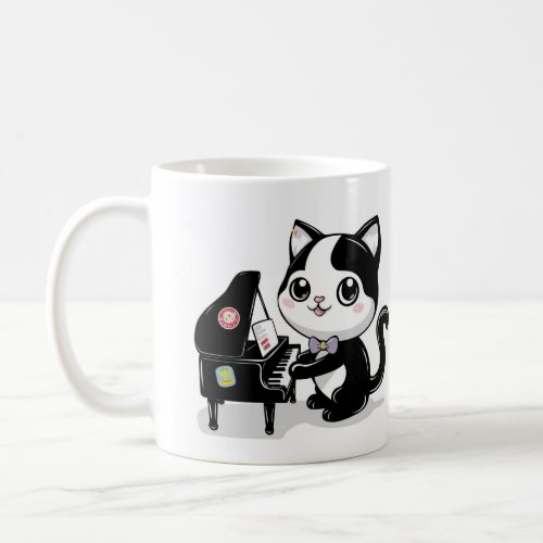 Cat playing the piano coffee mug