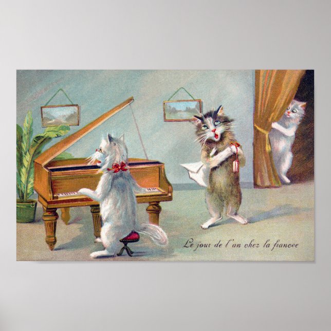 Cat Playing the Piano, Louis Wain Poster (Front)