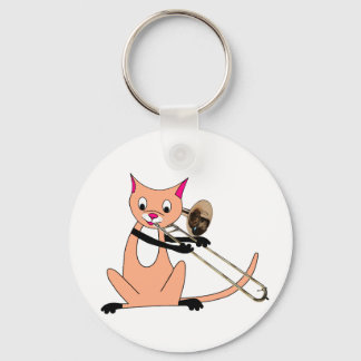 Cat Playing the Trombone Keychain