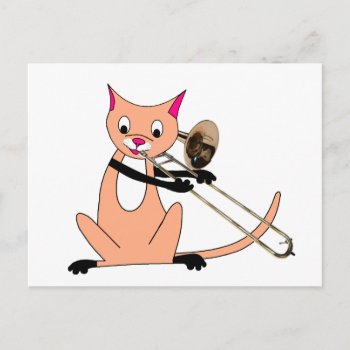 Cat Playing The Trombone Postcard by wesleyowns at Zazzle