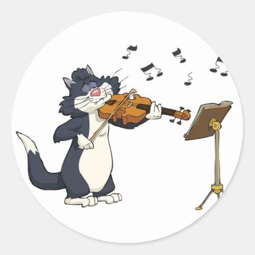 Cat Playing The Violin Classic Round Sticker
