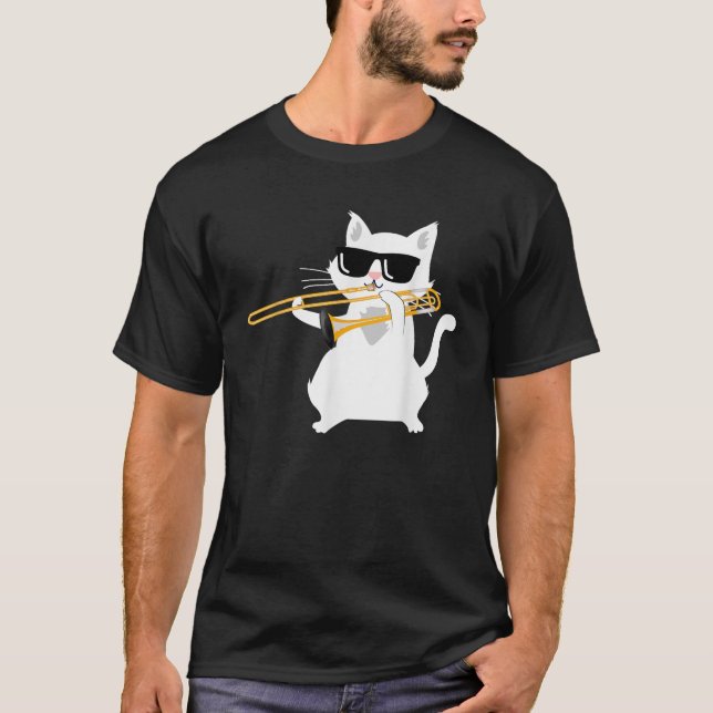 Cat Playing Trombone  for Men Women Girls Kids T-Shirt (Front)