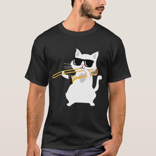 Cat Playing Trombone T-Shirt (Front)