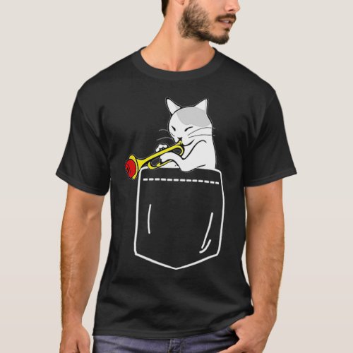 Cat Playing Trumpet in Pocket  Jazz Lover T_Shirt