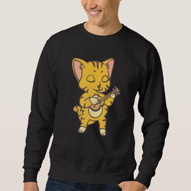 Cat Playing Ukelele Cool Kitten Uke Artist Sweatshirt (Front)