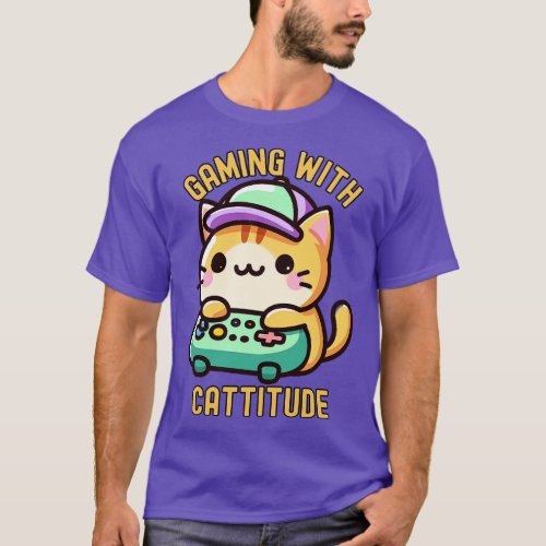 cat playing Video games T_Shirt