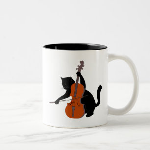 Cat Playing Violin, Cat And Music Make Me Happy Two-Tone Coffee Mug