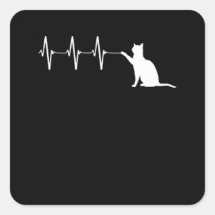 Cat Playing With EKG Heartbeat Line Funny Kitty Square Sticker