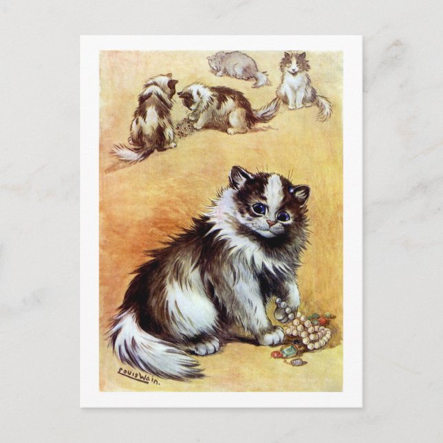 Cat playing with Jewelry, Louis Wain Postcard (Front)