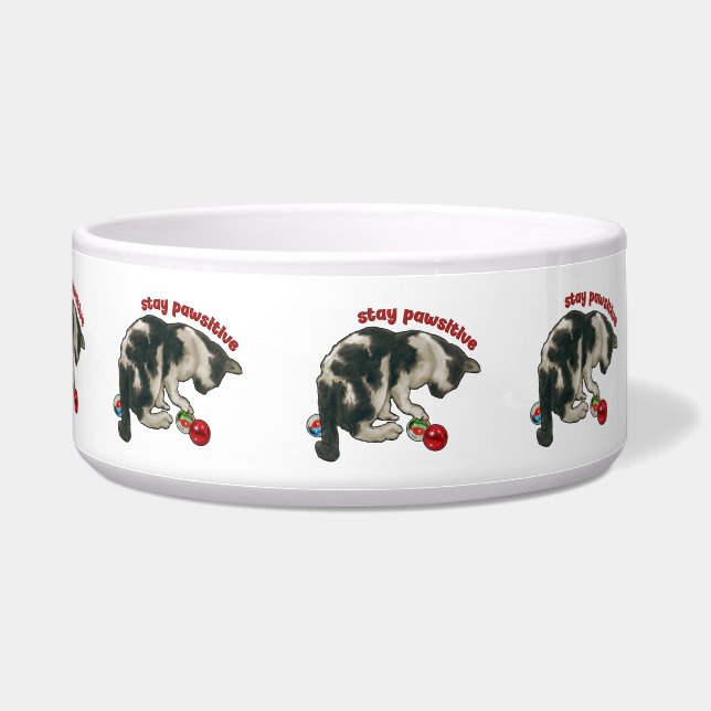 Cat Playing with MARBLES, Stay Pawsitive, Pun Bowl (Right)