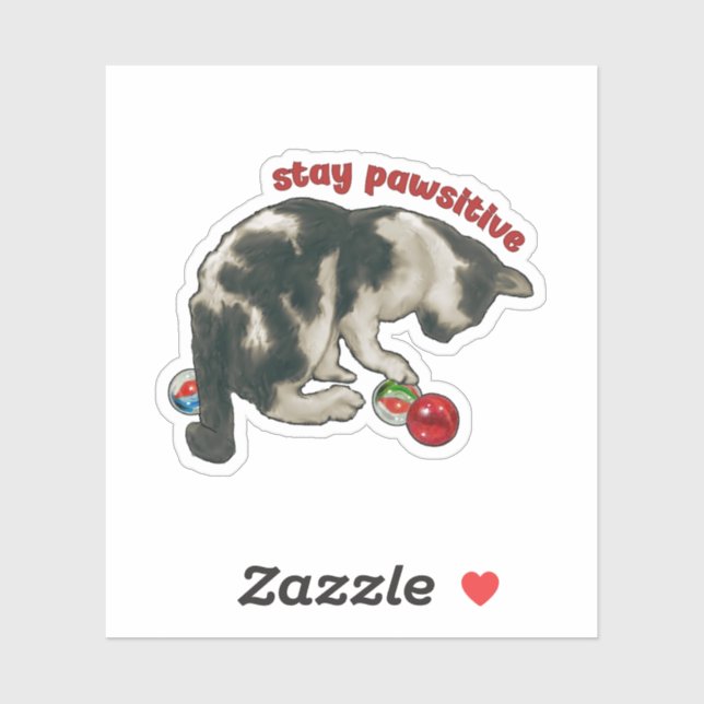 Cat Playing with MARBLES, Stay Pawsitive, Pun Sticker (Sheet)