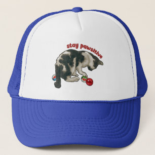 Cat Playing with MARBLES, Stay Pawsitive, Pun Trucker Hat