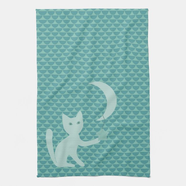 Cat Playing with Moon and Star Kitchen Towel (Vertical)