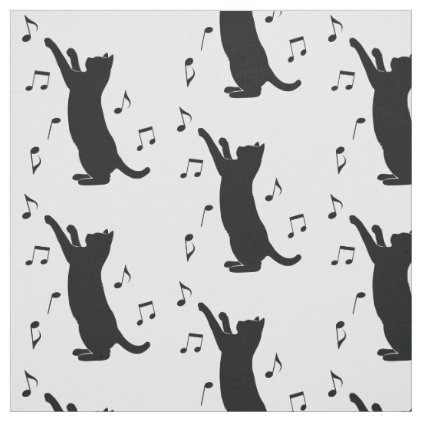 Cat Playing with Music Notes Fabric