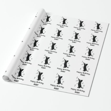 Cat Playing with Music Notes Name Customizable Wrapping Paper