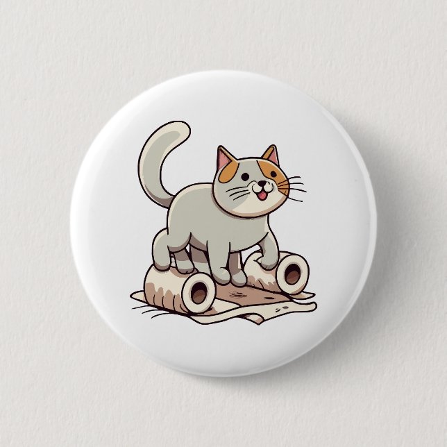 Cat Playing with Toilet Paper Button (Front)