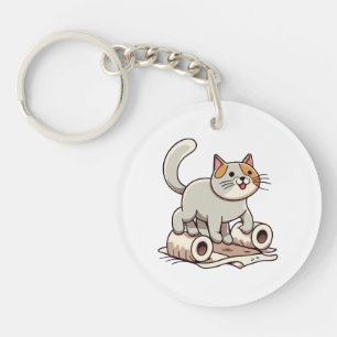 Cat Playing with Toilet Paper Keychain