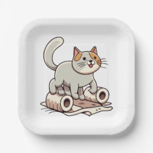 Cat Playing with Toilet Paper Plates