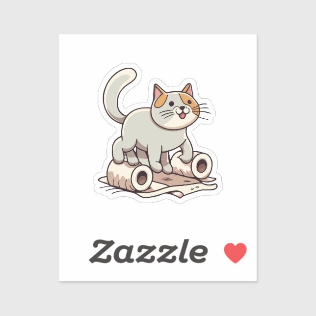 Cat Playing with Toilet Paper Sticker (Sheet)