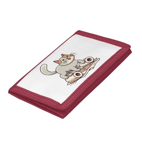 Cat Playing with Toilet Paper Trifold Wallet