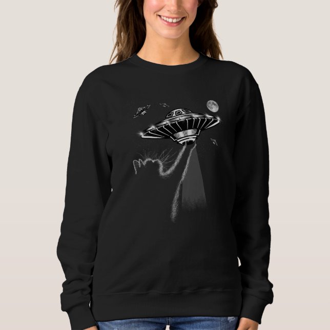 Cat Playing With UFO Space Cute Cat Sweatshirt (Front)