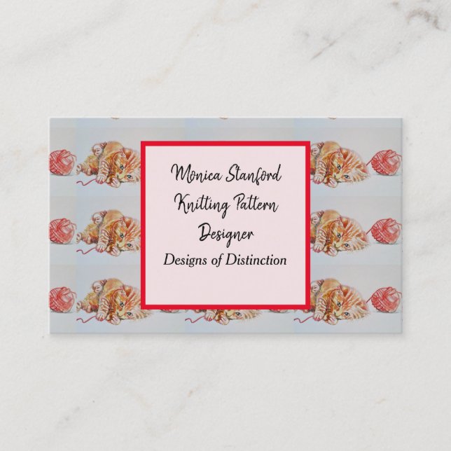 Cat Playing with Wool Watercolour Business Card (Front)