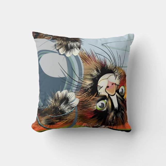 Cat Playing with Yarn Throw Pillow (Front)