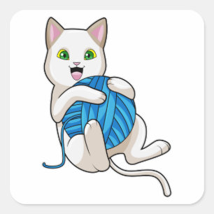 Cat Playing Wool Square Sticker