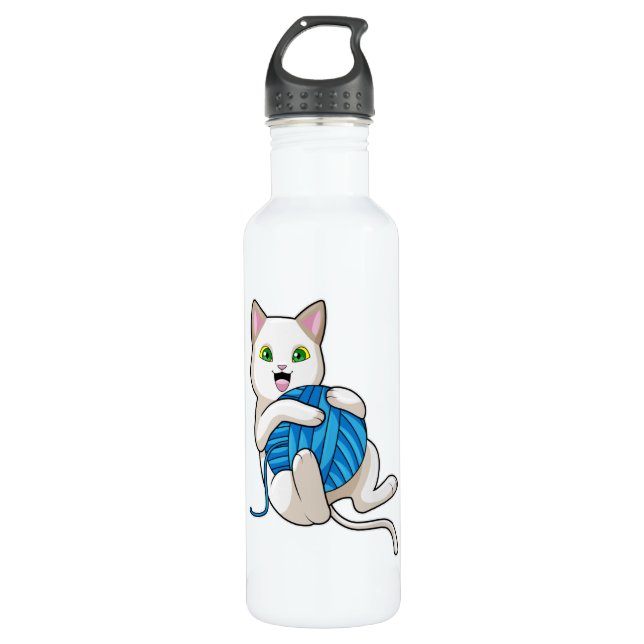 Cat Playing Wool Stainless Steel Water Bottle (Front)