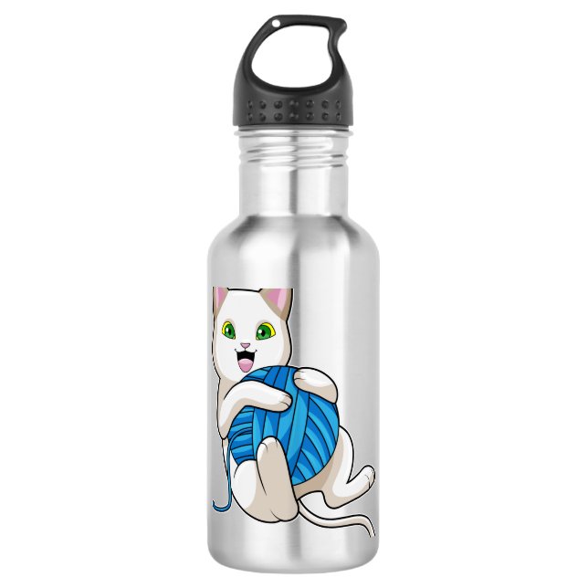Cat Playing Wool Stainless Steel Water Bottle (Front)