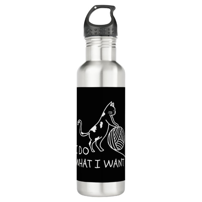 Cat Playing Yarn Stainless Steel Water Bottle (Front)