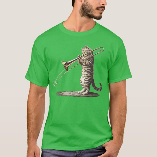 Cat Playingrombone Loverrombonist Music Instrument T-Shirt (Front)