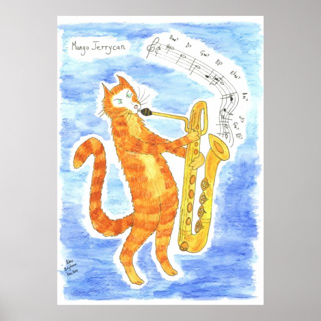 Cat plays Baritone Saxophone “Giant Steps” Poster (Front)